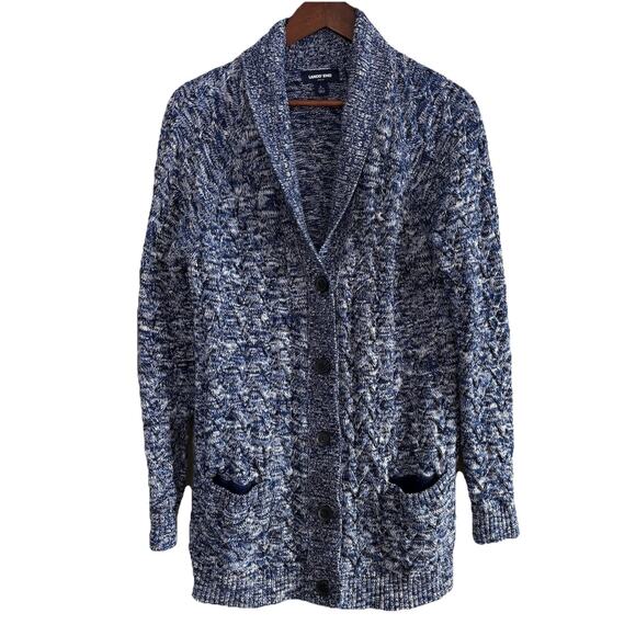 Lands’ End Women’s Cardigan Drifter Cable Knit Sweater Tunic Blue Size Large - Picture 3 of 13